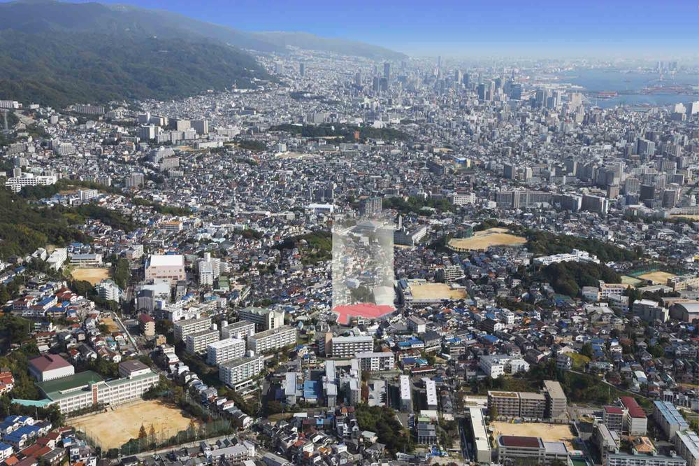 aerial photograph. Development complex of all 38 compartments in a quiet residential area of ​​also access good in the center of Kobe. There is also a park in the park. 