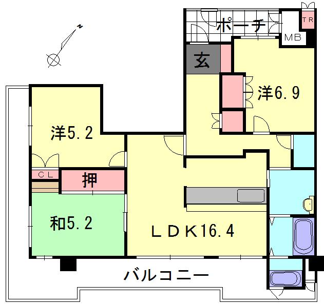 Floor plan. 3LDK, Price 28.8 million yen, Footprint 82.7 sq m , Balcony area 31.84 sq m