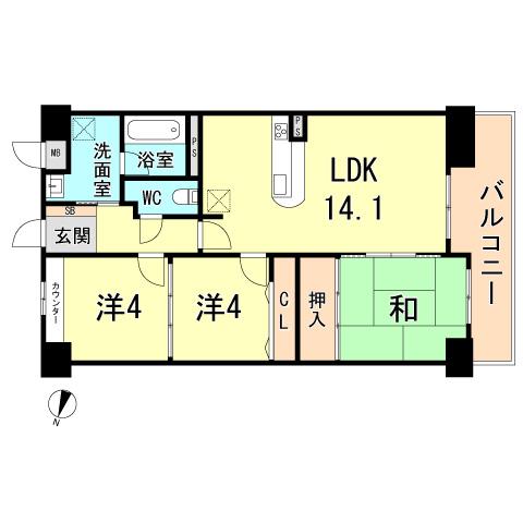 Floor plan. 3LDK, Price 8.9 million yen, Occupied area 64.21 sq m , Balcony area 10.12 sq m