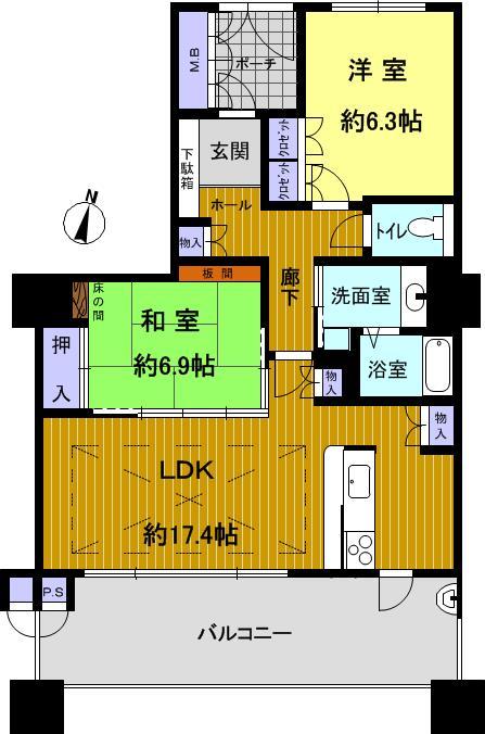 Floor plan. 2LDK, Price 23.8 million yen, Occupied area 72.28 sq m , Balcony area 16.18 sq m
