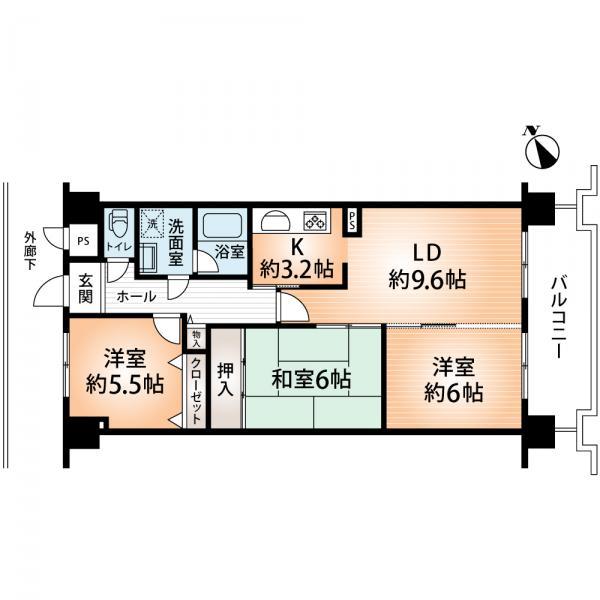 Floor plan. 3LDK, Price 7.8 million yen, Occupied area 67.86 sq m , Balcony area 10.14 sq m