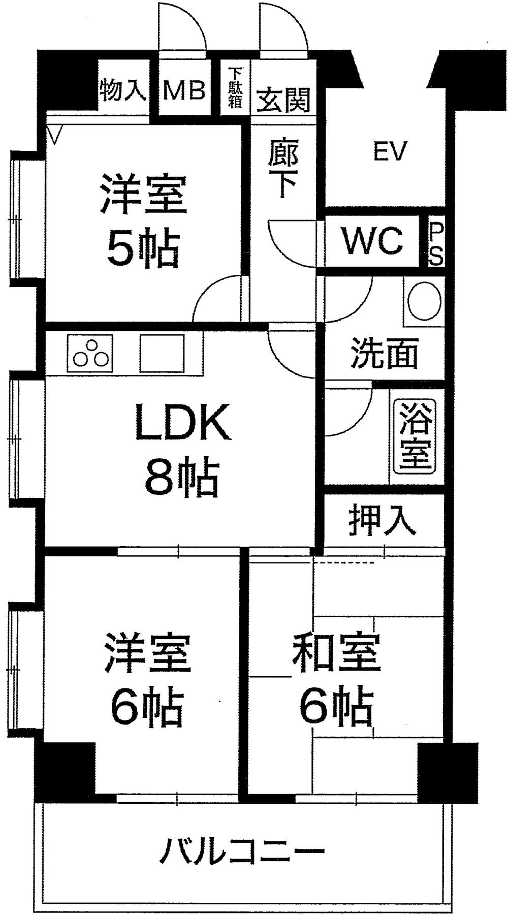 Floor plan. 3LDK, Price 7.8 million yen, Occupied area 55.35 sq m , Balcony area 8.25 sq m