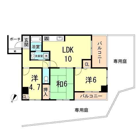 Floor plan. 3LDK, Price 14.8 million yen, Occupied area 61.08 sq m , Balcony area 9 sq m