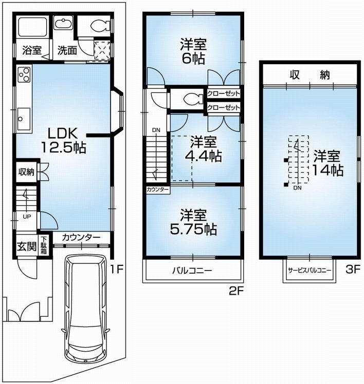 Floor plan. 12.8 million yen, 4LDK, Land area 64.26 sq m , Building area 87.41 sq m Mato (4LDK). 2013 July renovation completed. One detached houses with car port. Quiet living environment.