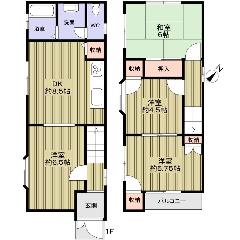 Floor plan. 16.8 million yen, 4DK, Land area 65.45 sq m , Building area 63.98 sq m