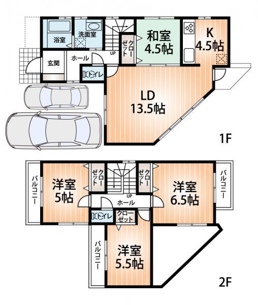 Floor plan. 29,800,000 yen, 4LDK, Land area 112.07 sq m , Building area 102.51 sq m livingese-style room is adjacent.  With a wide room, Can you use it as a room in the partition. 