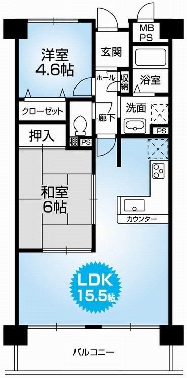 Floor plan. 2LDK, Price 7.3 million yen, Footprint 57.3 sq m , Balcony area 8.1 sq m of Mato (2LDK). 2013 June renovation completed. Upper floors ・ Hito in the southwest direction ・ Good view.