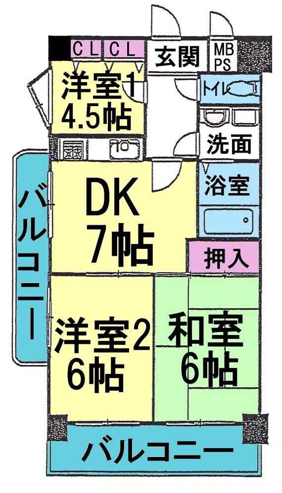 Floor plan. 3DK, Price 6.8 million yen, Occupied area 51.84 sq m , Balcony area 11.89 sq m