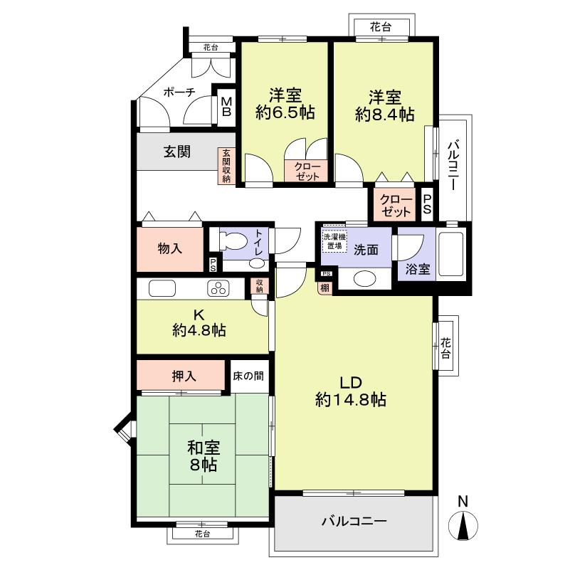 Floor plan. 3LDK, Price 25,800,000 yen, Occupied area 98.39 sq m , Balcony area 10 sq m