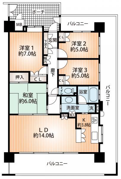 Floor plan. 4LDK, Price 27 million yen, Occupied area 85.86 sq m balcony is awesome! 4LDK!
