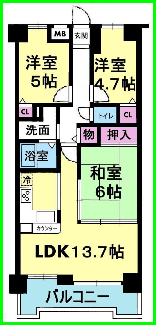 Floor plan. 3LDK, Price 7.98 million yen, Occupied area 61.11 sq m