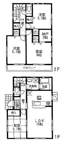 Floor plan. 21,800,000 yen, 4LDK, Land area 135.85 sq m , Building area 104.49 sq m