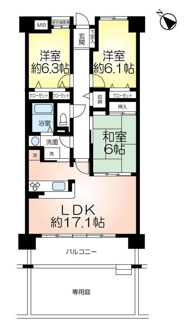 Floor plan. 3LDK, Price 18.9 million yen, Occupied area 81.96 sq m , Balcony area 11.7 sq m