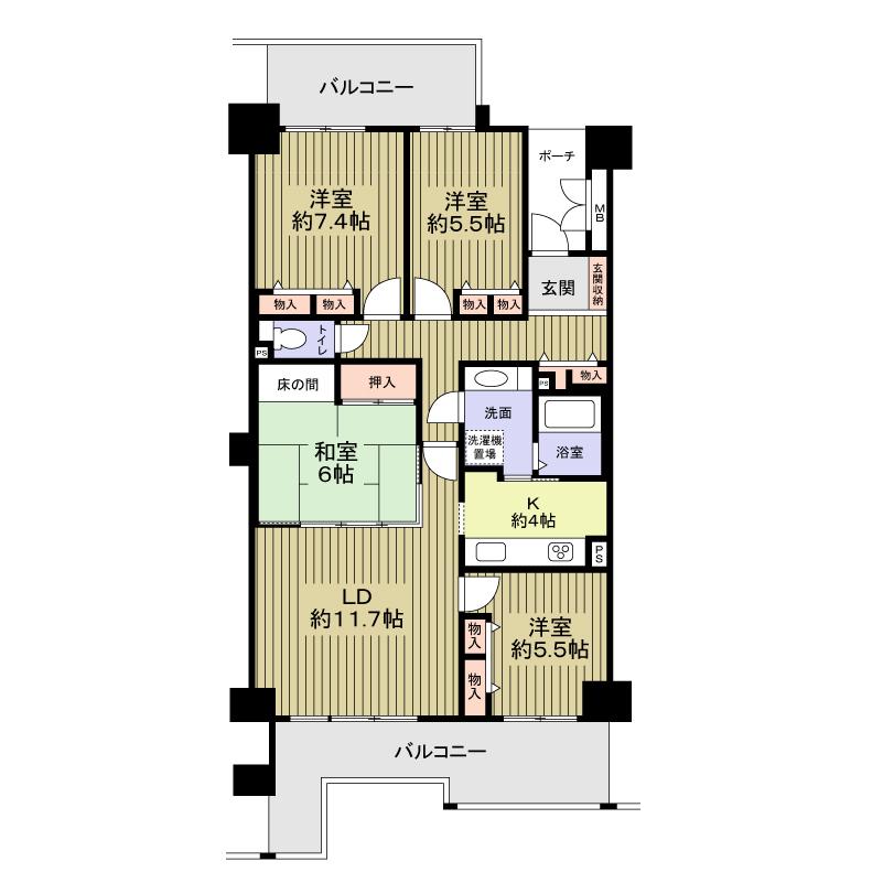 Floor plan. 4LDK, Price 26,900,000 yen, Occupied area 97.06 sq m , Balcony area 23 sq m