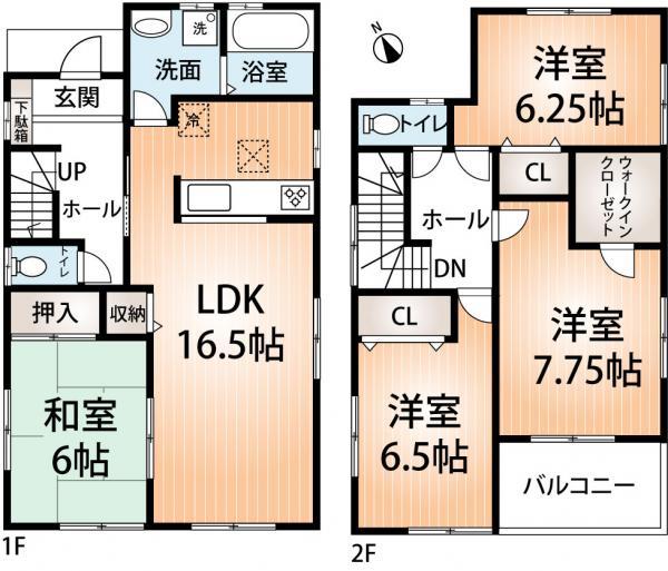 Floor plan. 21,800,000 yen, 4LDK, Land area 205.49 sq m , Building area 105.37 sq m each room 6 quires more. Also equipped with a walk-in closet