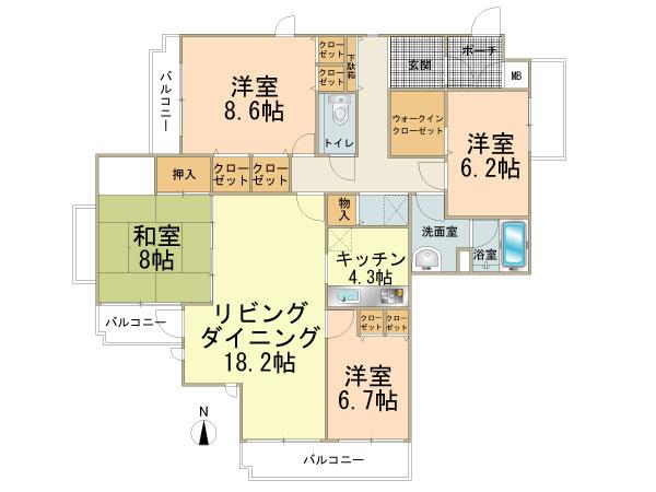 Floor plan. 4LDK, Price 20.8 million yen, The area occupied 121.5 sq m , Balcony area 13.45 sq m