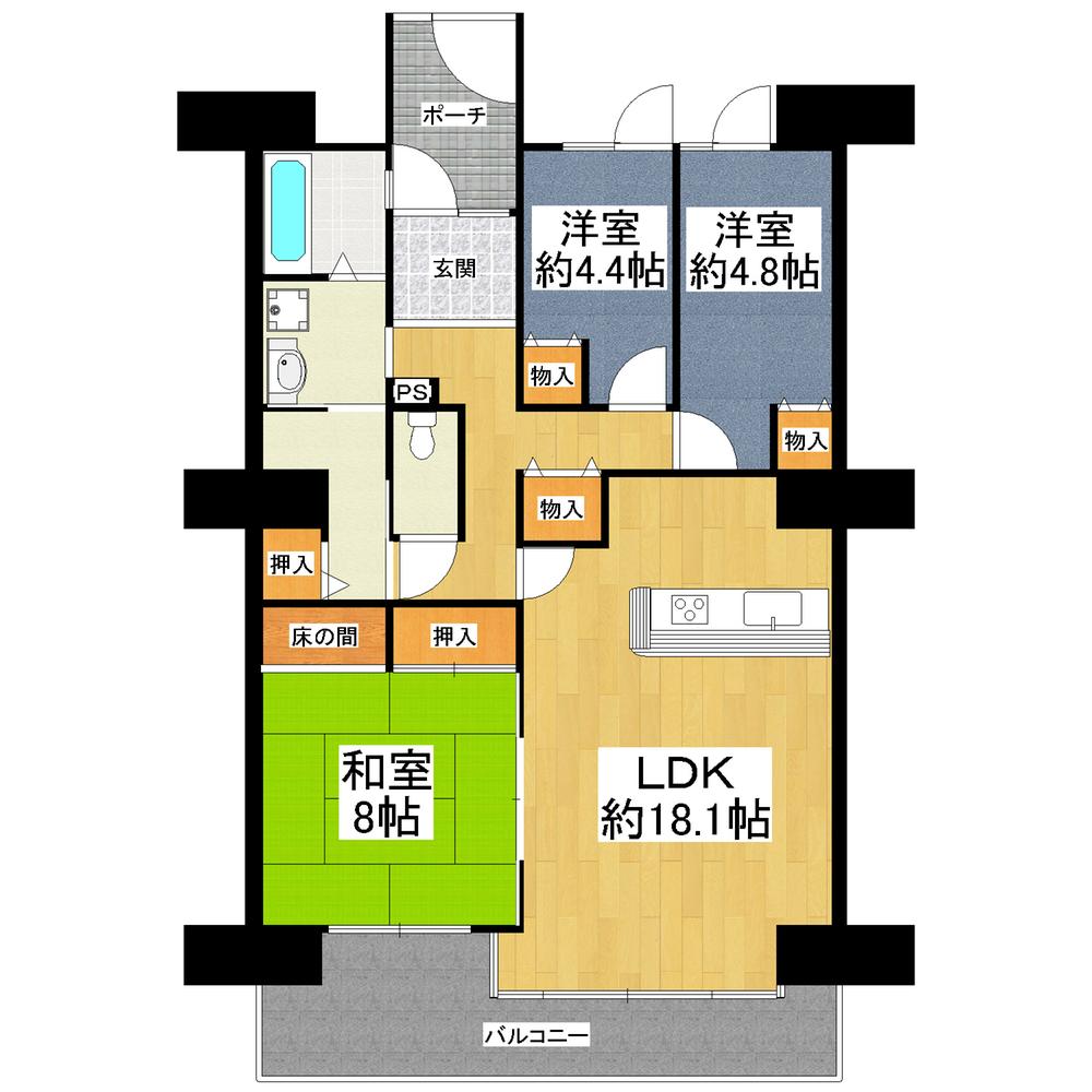 Floor plan. 3LDK, Price 18,800,000 yen, Occupied area 88.83 sq m , Balcony area 16.14 sq m