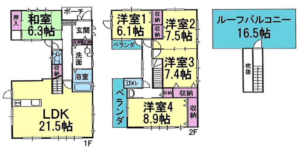 Floor plan. 37,800,000 yen, 5LDK, Land area 196.84 sq m , Building area 144.39 sq m