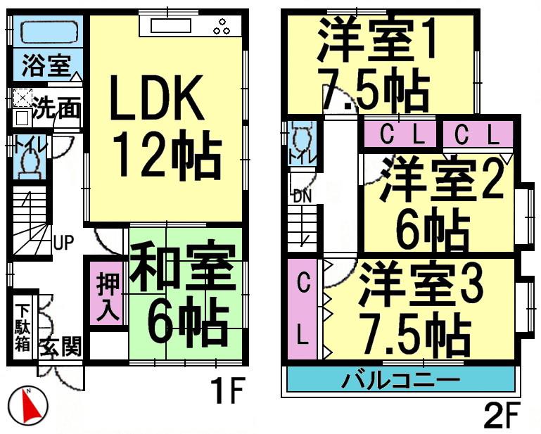 Floor plan. 15.8 million yen, 4LDK, Land area 115.59 sq m , Building area 96.88 sq m