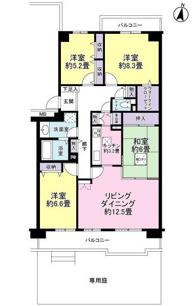 Floor plan. 4LDK, Price 20,900,000 yen, Footprint 100.99 sq m , Balcony area 16.29 sq m