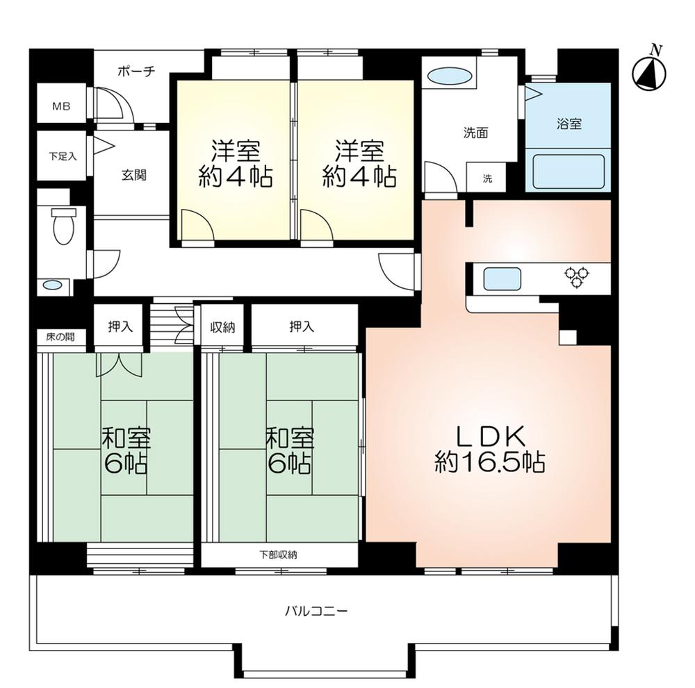 Floor plan. 4LDK, Price 16.5 million yen, Occupied area 97.25 sq m , Balcony area 16.36 sq m