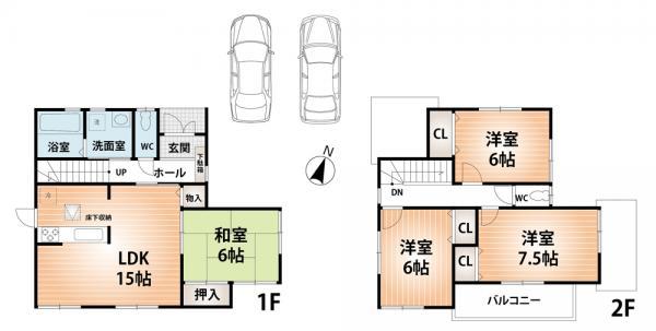 Floor plan. 24,300,000 yen, 4LDK, Land area 205.08 sq m , Floor plan of the building area 95.58 sq m All rooms 6 quires more leeway