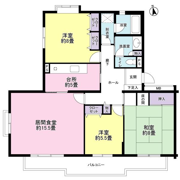 Floor plan. 3LDK, Price 17.4 million yen, Occupied area 98.16 sq m , Is 3LDK type of balcony area 14.1 sq m about 98 sq m!