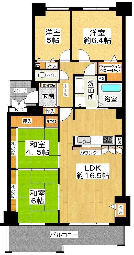 Floor plan. 4LDK, Price 26.5 million yen, Occupied area 97.87 sq m , Balcony area 12 sq m