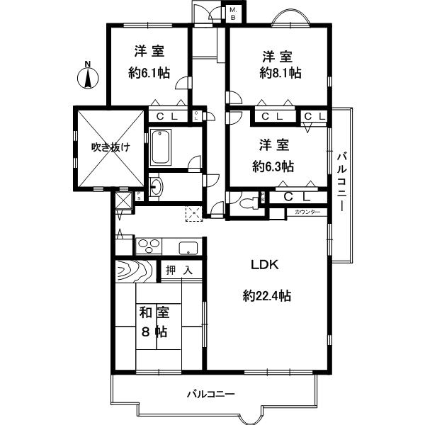 Floor plan. 4LDK, Price 22,800,000 yen, Footprint 112.28 sq m , Balcony area 19.77 sq m each room 6 tatami mats or more wide ~ There Floor 4LDK