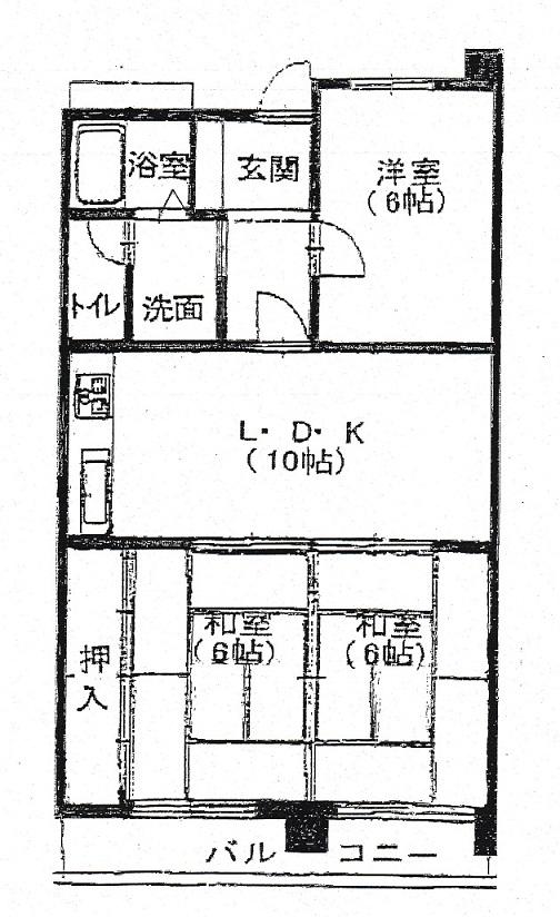 Floor plan. 3LDK, Price 6.8 million yen, Occupied area 59.67 sq m