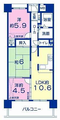 Floor plan. 3LDK, Price 9.2 million yen, Occupied area 57.55 sq m , Balcony area 10.26 sq m under is the entrance.