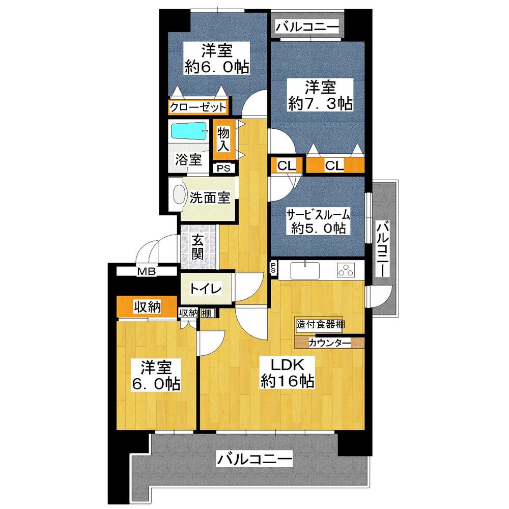 Floor plan. 4LDK, Price 20.8 million yen, Footprint 91.8 sq m , Balcony area 22.29 sq m