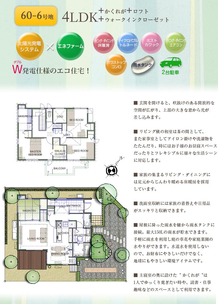 Floor plan.  [60-6 No. land] So we have drawn on the basis of the Plan view] drawings, Plan and the outer structure ・ Planting, such as might actually differ slightly from.  Also, It is such as furniture not included in the price. 