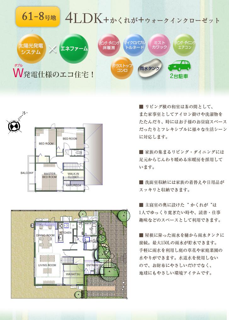 Floor plan.  [61-8 No. land] So we have drawn on the basis of the Plan view] drawings, Plan and the outer structure ・ Planting, such as might actually differ slightly from.  Also, It is such as furniture not included in the price. 