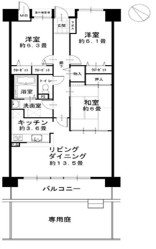 Floor plan. 3LDK, Price 18.9 million yen, Occupied area 81.96 sq m , Balcony area 11.7 sq m Private garden!