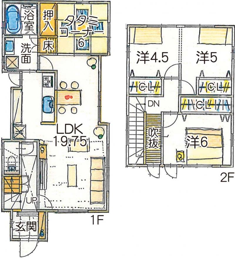 Building plan example (floor plan). Building plan example (No. 6 locations) 4LDK, Land price 11,730,000 yen, Land area 138.59 sq m , Building price 16,480,000 yen, Building area 95.91 sq m