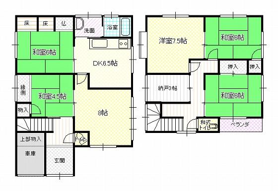 Floor plan. 13.8 million yen, 6DK + S (storeroom), Land area 115.71 sq m , Building area 139.76 sq m 6DK + storeroom