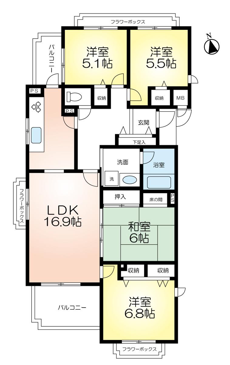 Floor plan. 4LDK, Price 16.5 million yen, Occupied area 89.91 sq m , Balcony area 10.02 sq m