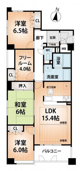 Floor plan. 4LDK, Price 31,800,000 yen, Occupied area 83.92 sq m , Balcony area 7.6 sq m spacious floor plan!