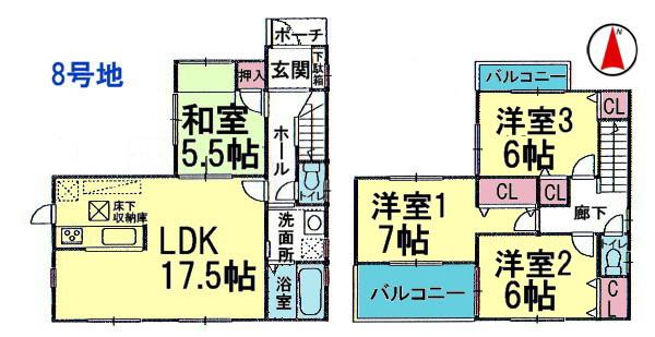 Floor plan. (No. 8 locations), Price 21,800,000 yen, 4LDK, Land area 152.64 sq m , Building area 95.58 sq m