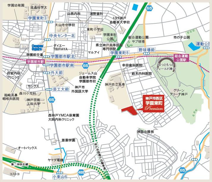 Local guide map. Walk from Kobe Municipal Subway "Sports Park Station" 14 minutes
