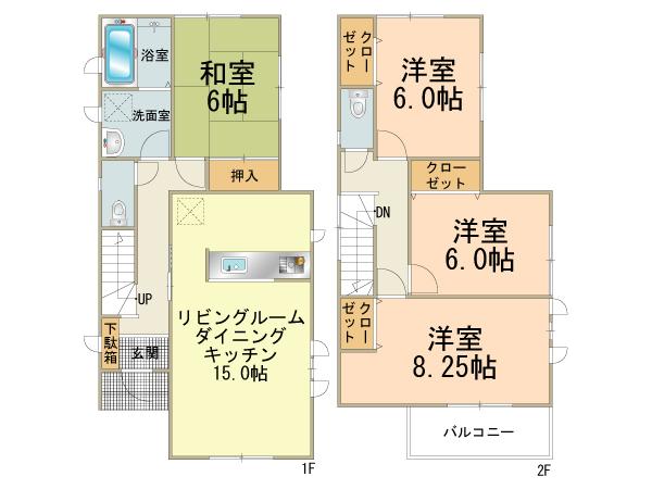 Floor plan. (Building 2), Price 27,800,000 yen, 4LK, Land area 129.79 sq m , Building area 100.19 sq m