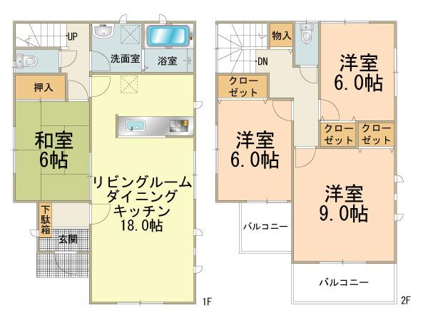 Floor plan. (4 Building), Price 28.5 million yen, 4LDK, Land area 136.41 sq m , Building area 105.98 sq m
