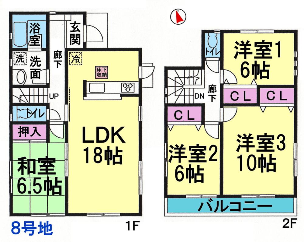 Floor plan. (8 Building), Price 21,800,000 yen, 4LDK, Land area 135.85 sq m , Building area 104.49 sq m