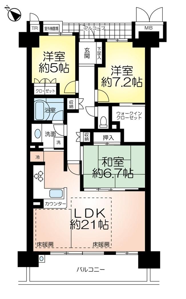 Floor plan. 3LDK, Price 30,700,000 yen, Occupied area 93.67 sq m , Balcony area 12.92 sq m