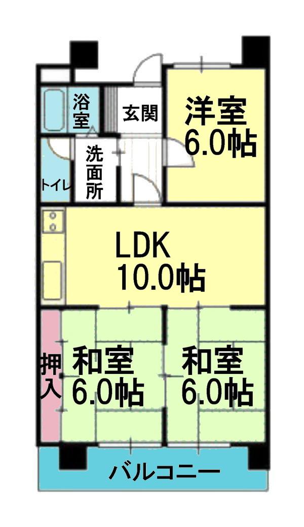 Floor plan. 3LDK, Price 5.8 million yen, Occupied area 59.67 sq m , Balcony area 7.56 sq m