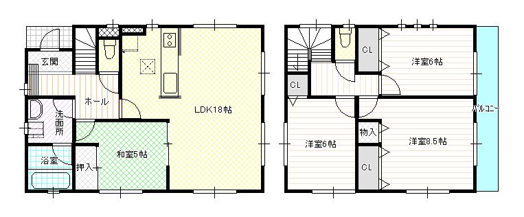 Floor plan. 22,800,000 yen, 4LDK, Land area 131.12 sq m , Building area 99.63 sq m 4LDK