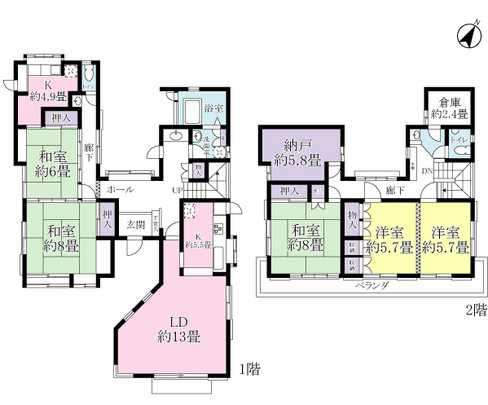 Floor plan. It is bright rooms of the southeast side of the road!