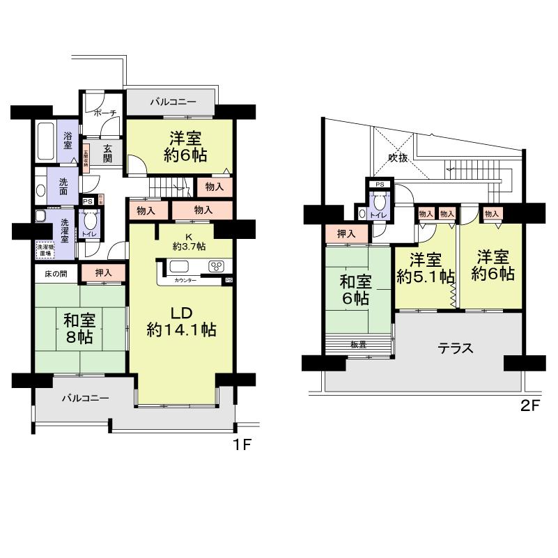 Floor plan. 5LDK, Price 32,500,000 yen, Footprint 134.57 sq m , Balcony area 25.8 sq m