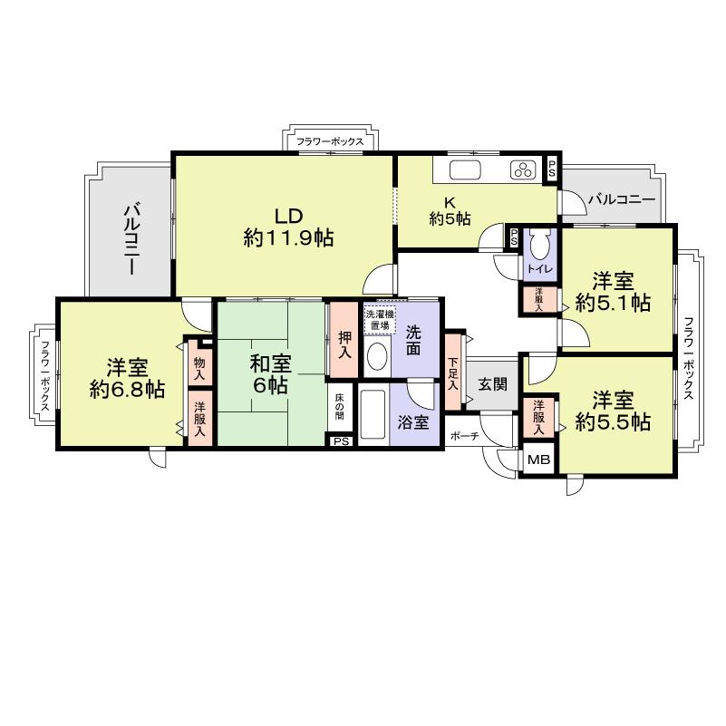 Floor plan. 4LDK, Price 16.5 million yen, Occupied area 89.91 sq m , Balcony area 10.02 sq m